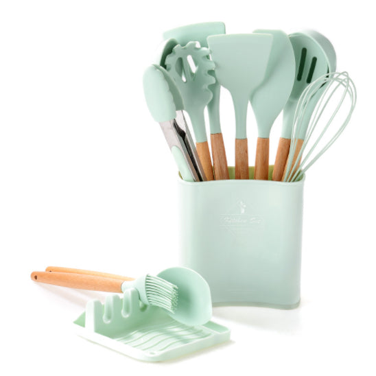 SET DE UTENSILIOS EN SILICONA PARA COCINA PROMOCION COLOR ROSADO 22 USD