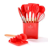 SET DE UTENSILIOS EN SILICONA PARA COCINA PROMOCION COLOR ROSADO 22 USD